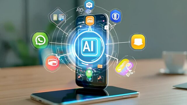 Smartphone with AI and App Icons