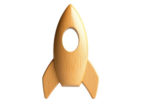Isolated Light Wood Rocket Model with Circular Window