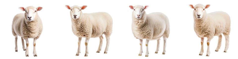 Fototapeta premium A herd of fluffy white sheep standing together in a peaceful rural setting
