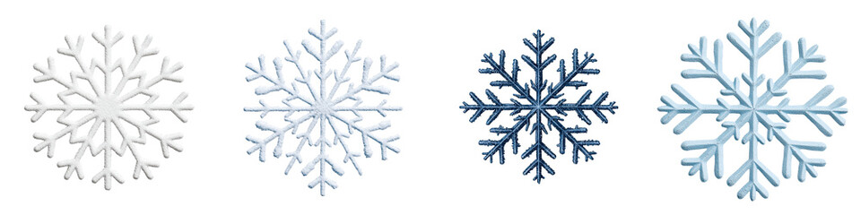 A collection of detailed intricate snowflake designs in shades of white blue and silver showcasing the natural beauty and geometric complexity of these winter wonders