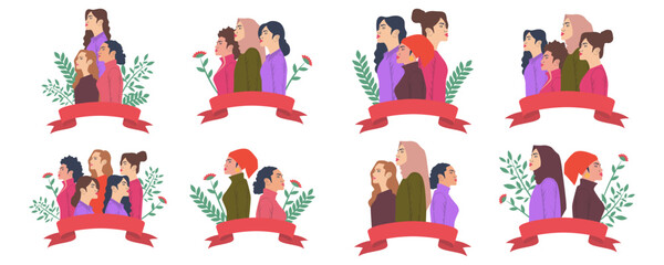 International Women’s Day With Banner Set