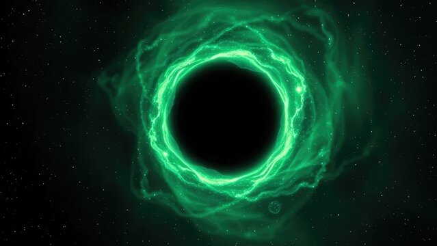 A blackhole is shrouded by a mysterious green aura, galaxy, astronomy, void