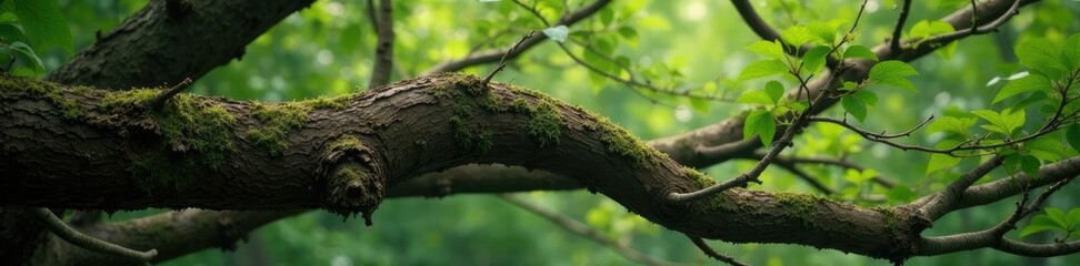 Branches with tree bark intertwined with wooden branches, organic, forest