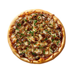 Caramelized Onion Pizza with Mushrooms and Cheese Isolated on Transparent Background