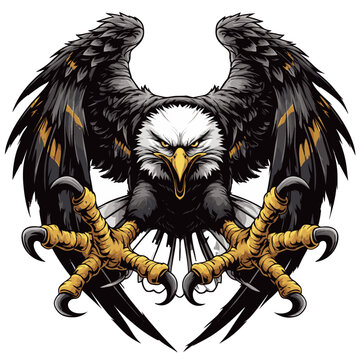 Eagle with wings spread wide, featuring a sharp and fierce design, symbolizing strength, power, and determination.  Generative by Ai
