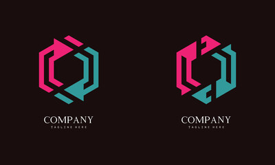 Set of hexagon-shaped monogram logo with the initial letter U. Suitable for various businesses.