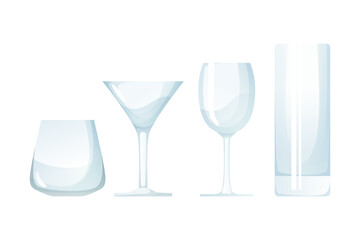 Set of Cup of glass for wine beer water and juice vector design illustration isolated with simple shape clear color. Perfect for asset or template drink and food business 
