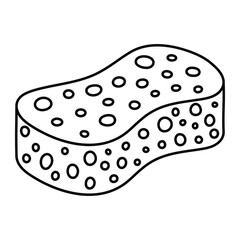 Cleaning sponge vector illustration. Hand-drawn dishwashing scrubber icon in doodle style. Black line art isolated on white background.