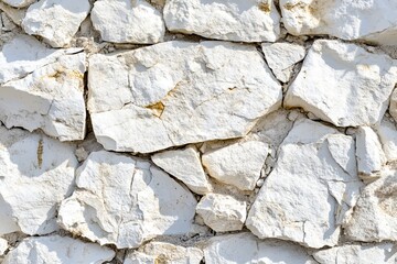 Fototapeta premium White limestone stone wall with natural broken edges debris pieces for background