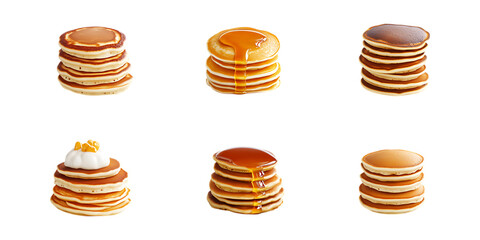 Pack Pancakes Set on Transparent Background for Breakfast, Food, and Dessert Illustrations
