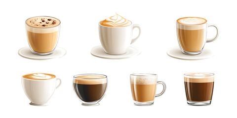 Pack Latte Coffee Set Against Transparent Background for Cafe Branding, Beverage Promotion, or Coffee Culture Design Projects