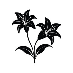 Silhouette design of a pair of blooming lilies vector art illustration.eps