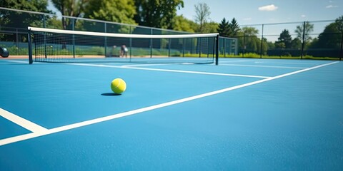 Tennis Ball on Blue Court Outdoor Sports Summer Game