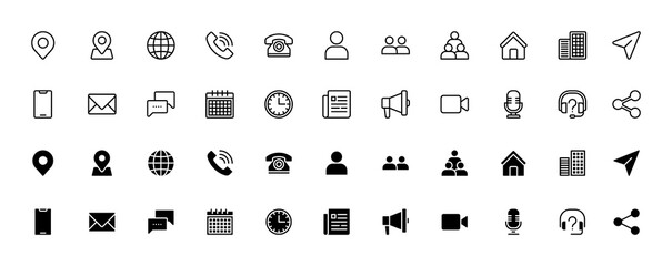 communication black and white icons set