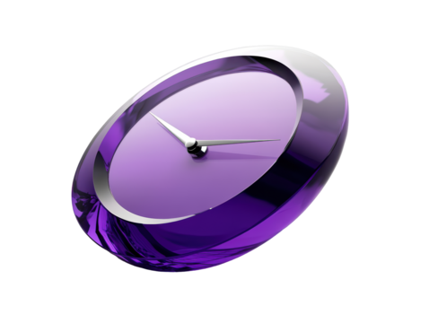 Isolated Modern Purple Glass Table Clock with Silver Hands