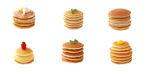 Pack Pancakes Set on Transparent Background for Breakfast, Food, and Dessert Illustrations