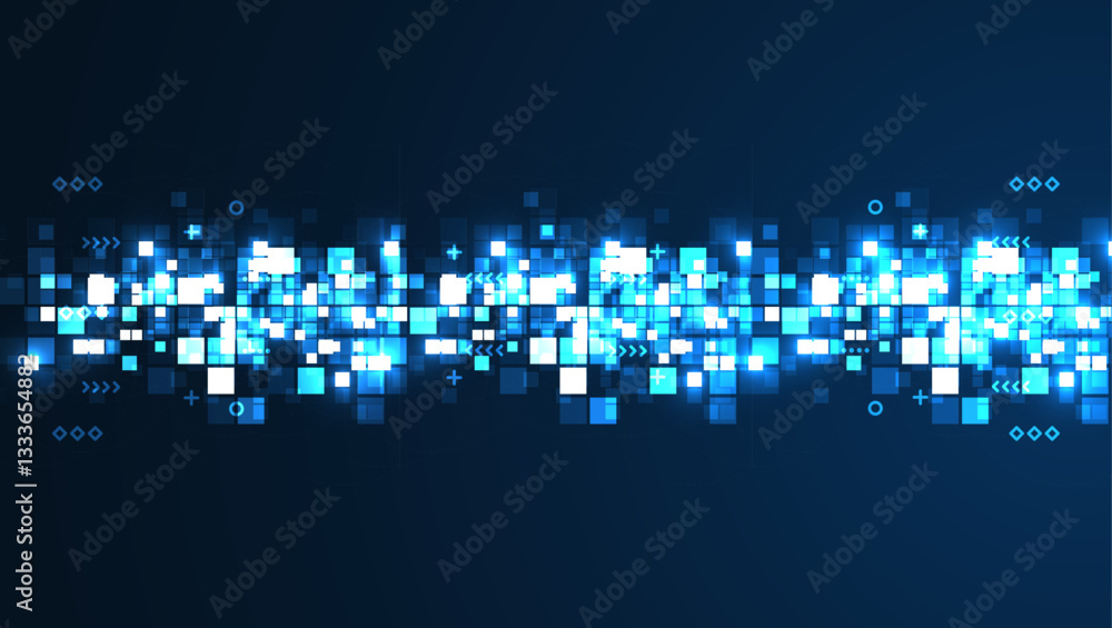 Poster digital technology background. digital data square blue pattern pixel background