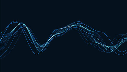 Dynamic particles sound wave flowing. Sound wave background.