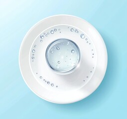 Glass of Water on Plate, Water Droplets, Light Blue Background, Still Life,  Design Concept
