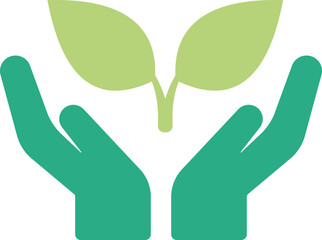 Symbol of Hands Supporting Plant Growth Sustainability Icon