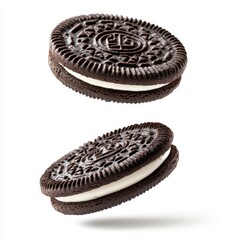 Chocolate sandwich cookies levitating