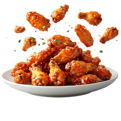 A Plate of Crispy Chicken Wings with Buffalo Sauce Isolated on Transparent Background
