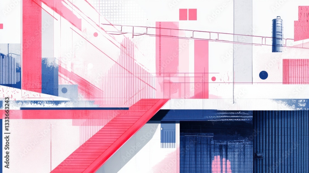 Poster abstract geometric composition with red and blue elements in design