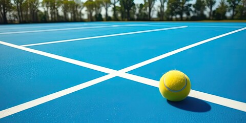 Blue Tennis Court with Yellow Ball Sports Outdoors Summer