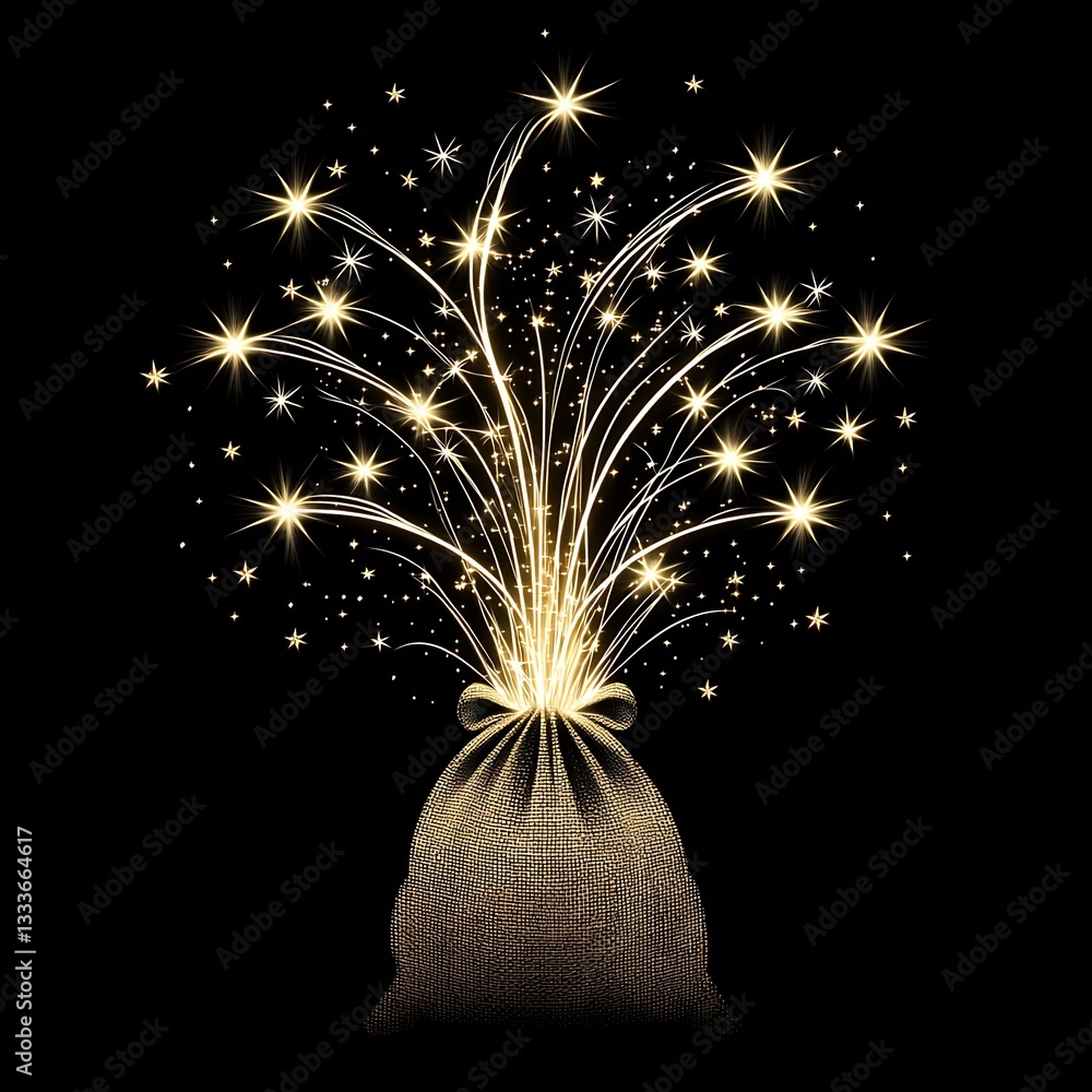 Poster golden fireworks exploding into a festive sack