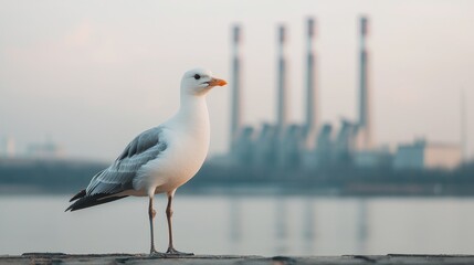 Obraz premium Ecological Impact of Power Plants: Wildlife Struggle in Polluted Environments - Heartbreaking Realism with Copy Space