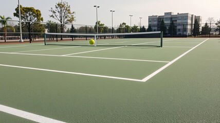 Obraz premium Outdoor Tennis Court Green Surface Ball Net Sport