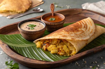 Delicious Masala Dosa with Authentic Indian Chutneys
