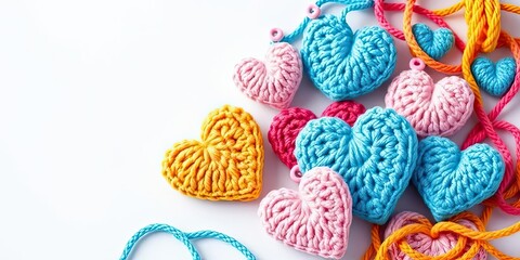 Naklejka premium Colorful Knitted Hearts Handmade Crochet Love Valentine s Day Crafts