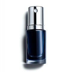 A sleek, dark perfume bottle with a modern design, showcasing elegance and sophistication. Ideal for advertising luxury fragrances.