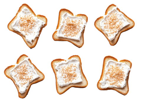 Isolated Slices of Toast Bread with Sweet Cream and Crumbs