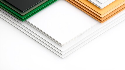 Colorful sheets of cardstock arranged in a V-shape on white background.