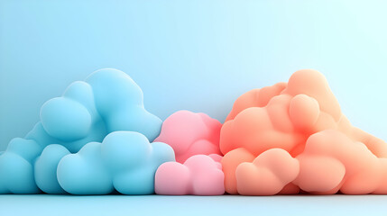 Pastel Pink Blue Orange Clouds Abstract 3D Render Background