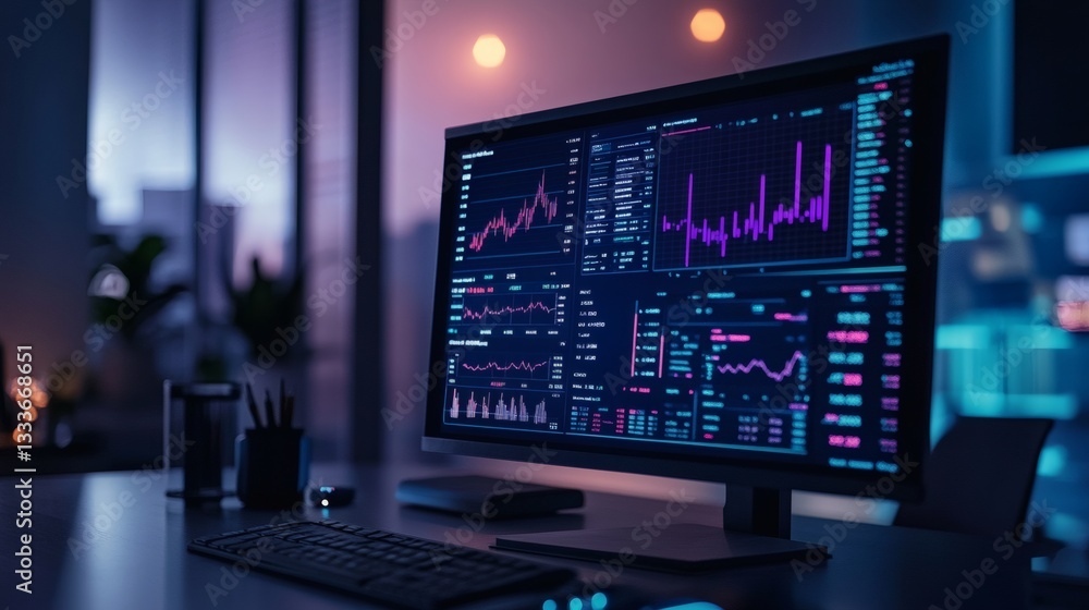 Aufkleber a sleek financial dashboard with an interactive touch interface, showing fluctuating cryptocurrency 