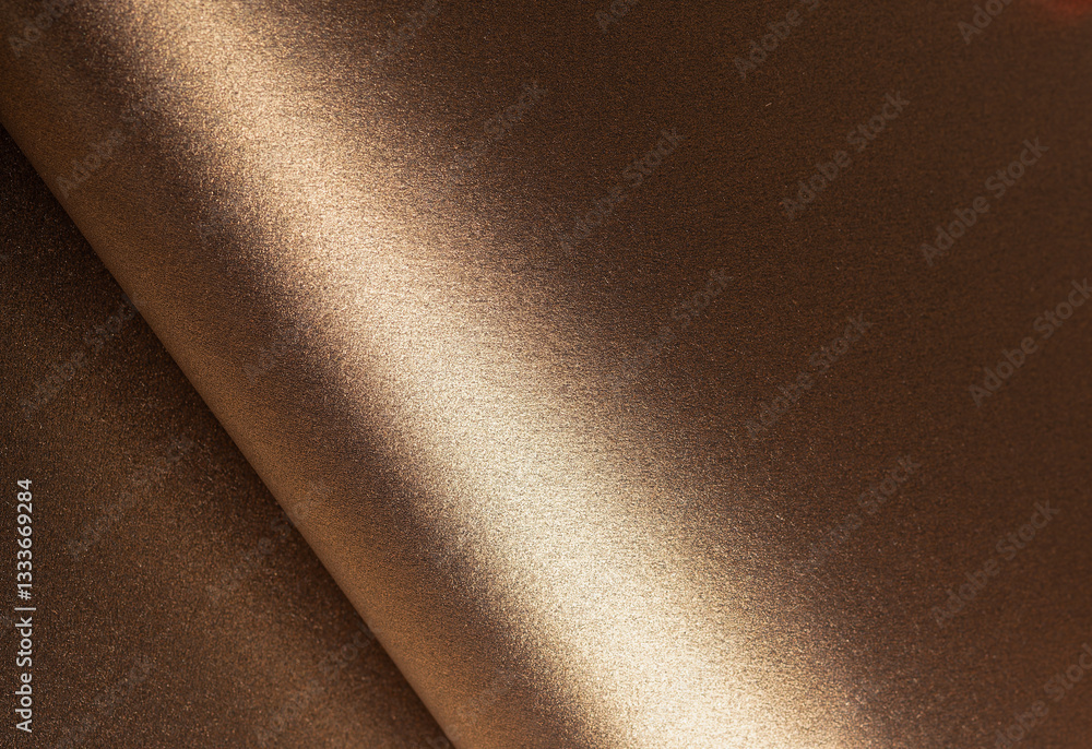 Poster Warm gold and bronze paper background with a glossy, pearlescent texture and shimmering glitter effect. The reflective light and shadow create an elegant, luxurious design with a sleek, abstract.