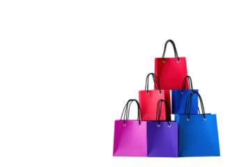 Isolated Asymmetrical Pyramid of Colorful Shopping Bags