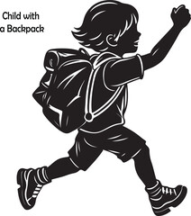 Fototapeta premium Silhouette of a Running Child with a Backpack on a White Background.