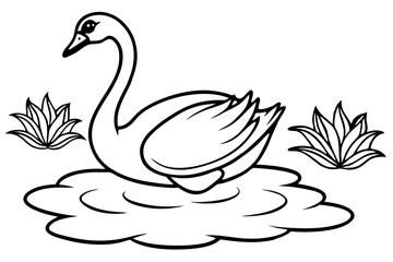 Fototapeta premium swan coloring page line art illustration on the lake, black swan silhouette vector icon, black swan on white background.