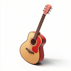 Obraz premium 3D Guitar Icon, Hovering in the Air, Brown and Red Colors.