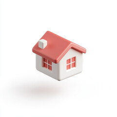 3D House Icon, Hovering in the Air, Red and White Colors.