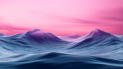 Dreamlike Pink and Blue Pixel Mountains at Sunset