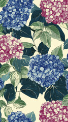 Vintage Hydrangea Seamless Pattern Botanical Floral Design