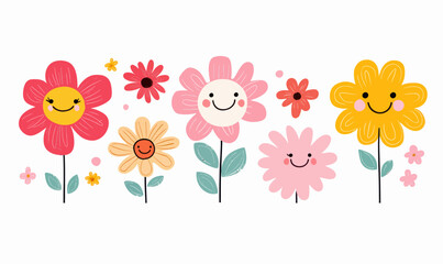 Cheerful Minimalist Smiling Flowers Vector Illustration for Spring Themes