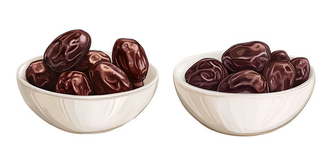 Pack Bowl of Sweet Dates Set on Transparent Background for Healthy Snacks and Ramadan
