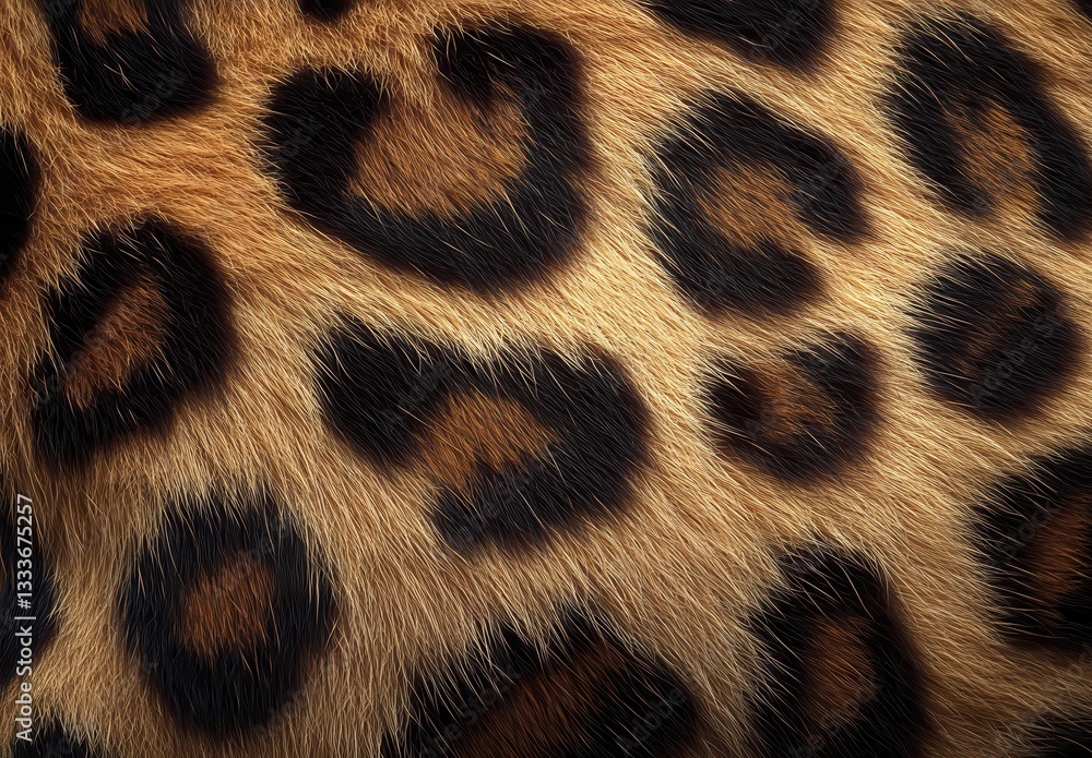 Poster close-up of a beautiful leopard fur texture showcasing unique patterns and colors, highlighting the 
