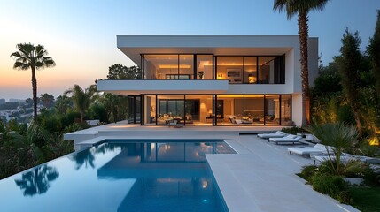 Fototapeta premium Luxury villa with a swimming pool and modern architectural design